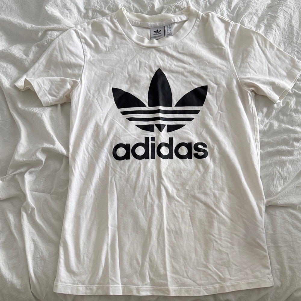 Adidas White Tee with Black Trefoil Logo